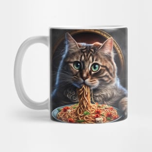 Funny Cat Eating Spaghetti Mug